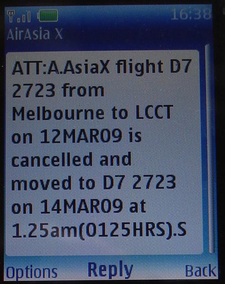 AirAsiaX Text Message