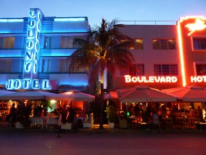 Art Deco Neon Lit Hotels - Miami Beach